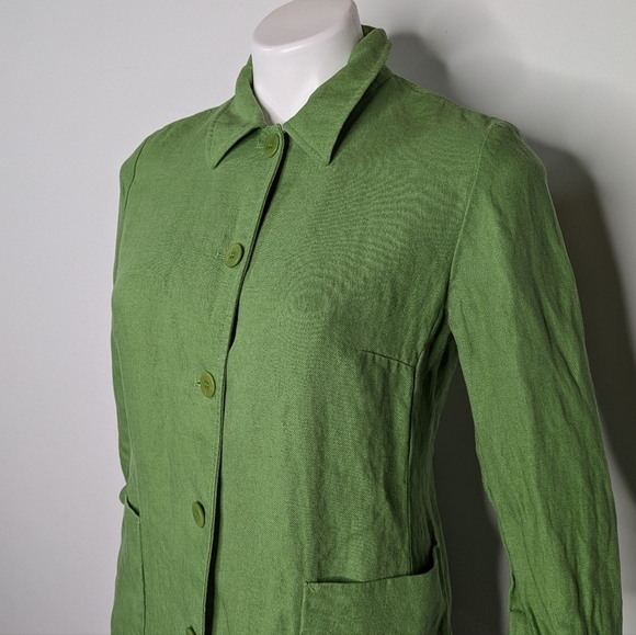 Lafayette 148 green linen 1/2 sleeve button up jacket dress 4 - Picture 3 of 11